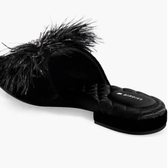 Birdies Dove Black Feathered Mules - Sz. 10 - New in Box - Picture 4 of 14